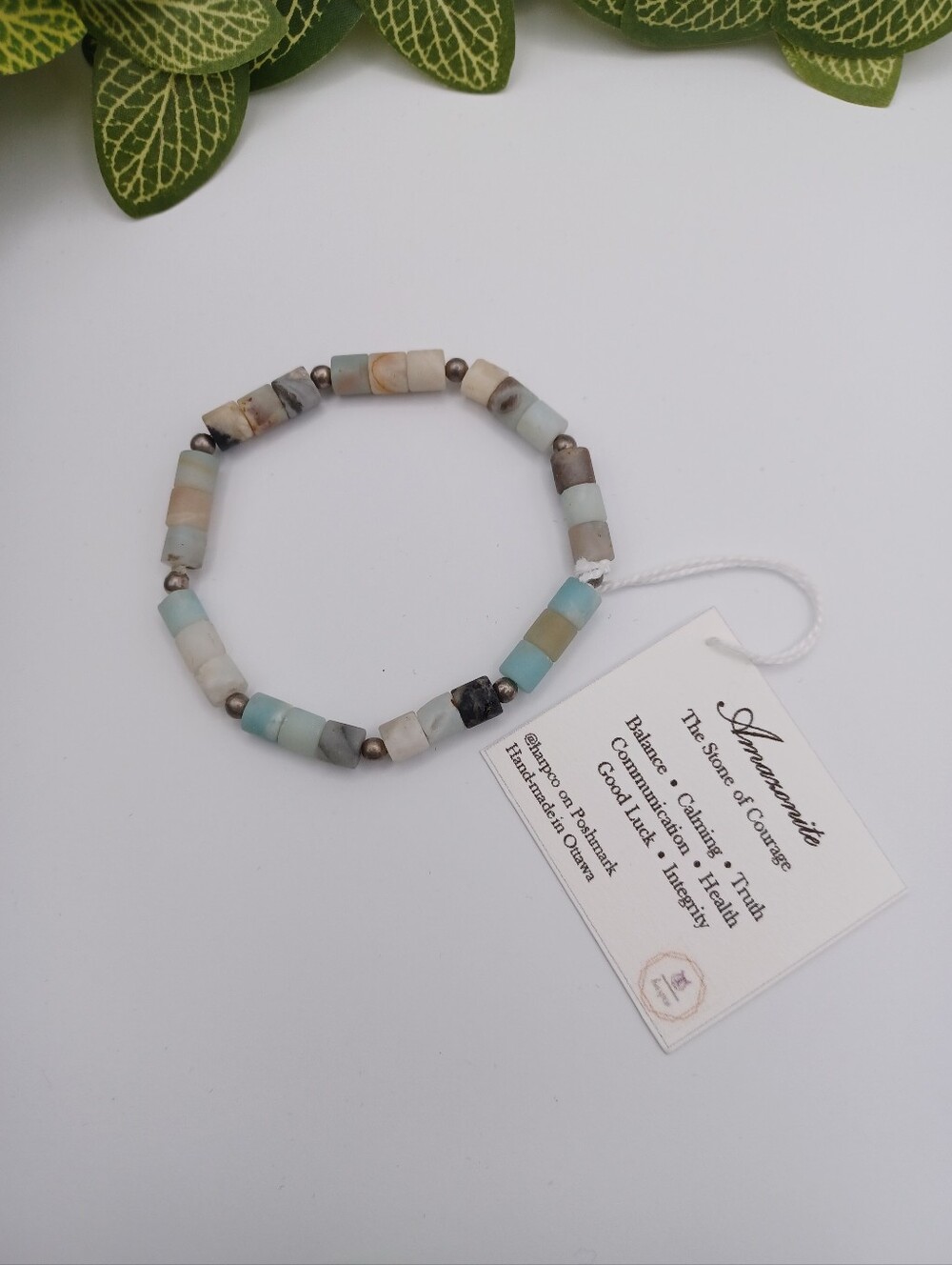 Amazonite Healing Crystal Stretch Bracelet in Light Blue and Cream